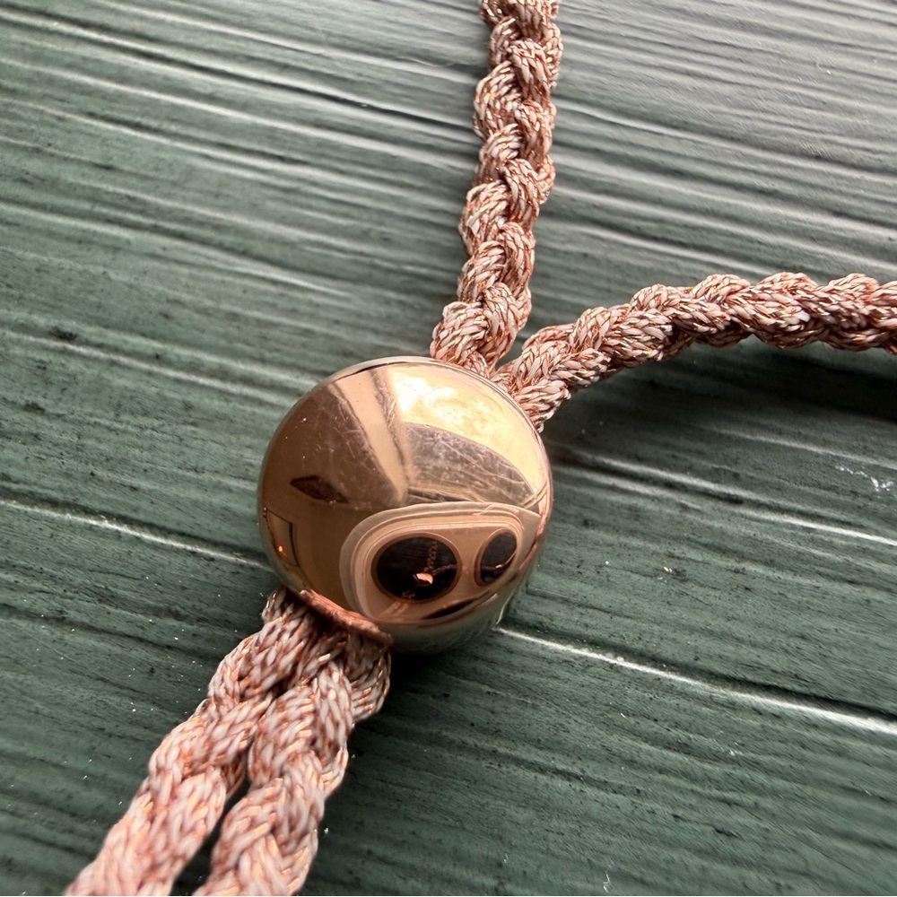 Monica Vinader Fiji Friendship Bracelet Rose Gold Metallic Pink Cord - Picture 7 of 10